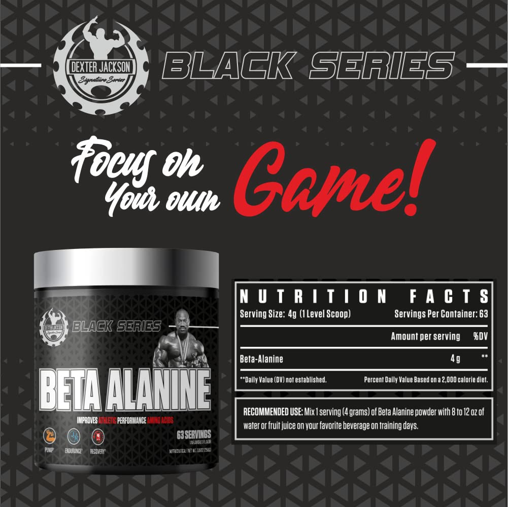 Beta Alanine supplement – 4g per scoop, 63 servings, mix with water or juice for enhanced training results and muscle stamina, nutrition facts