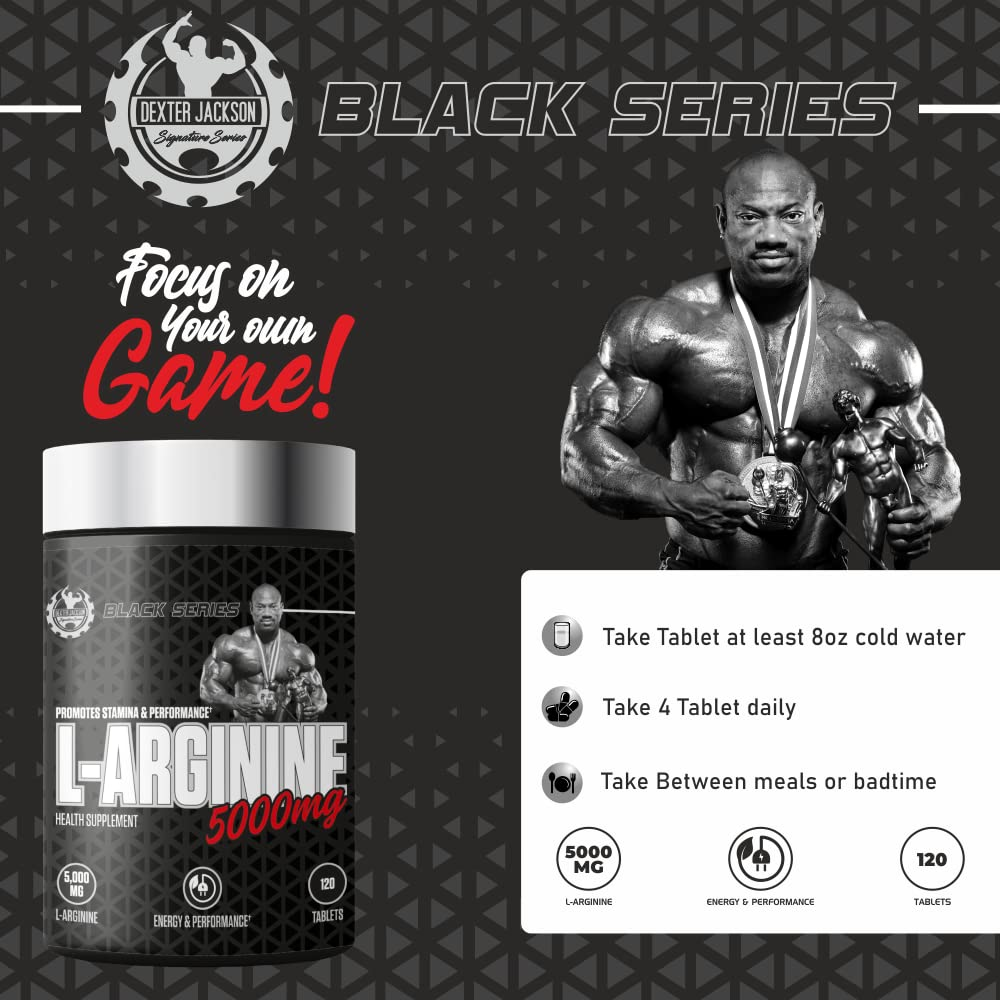 Pro Athlete Stamina Formula – 5g L-Arginine + Calcium for Performance & Vitality. Dexter Jackson's Black Series for Mature Athletes. 30-Day Supply