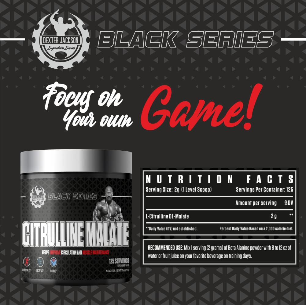 Pure Citrulline Malate Powder – No Fillers, Artificial Sweeteners or Colors. 2g Per Scoop (125 Servings). Dexter Jackson's Black Series Formula, nutrition facts