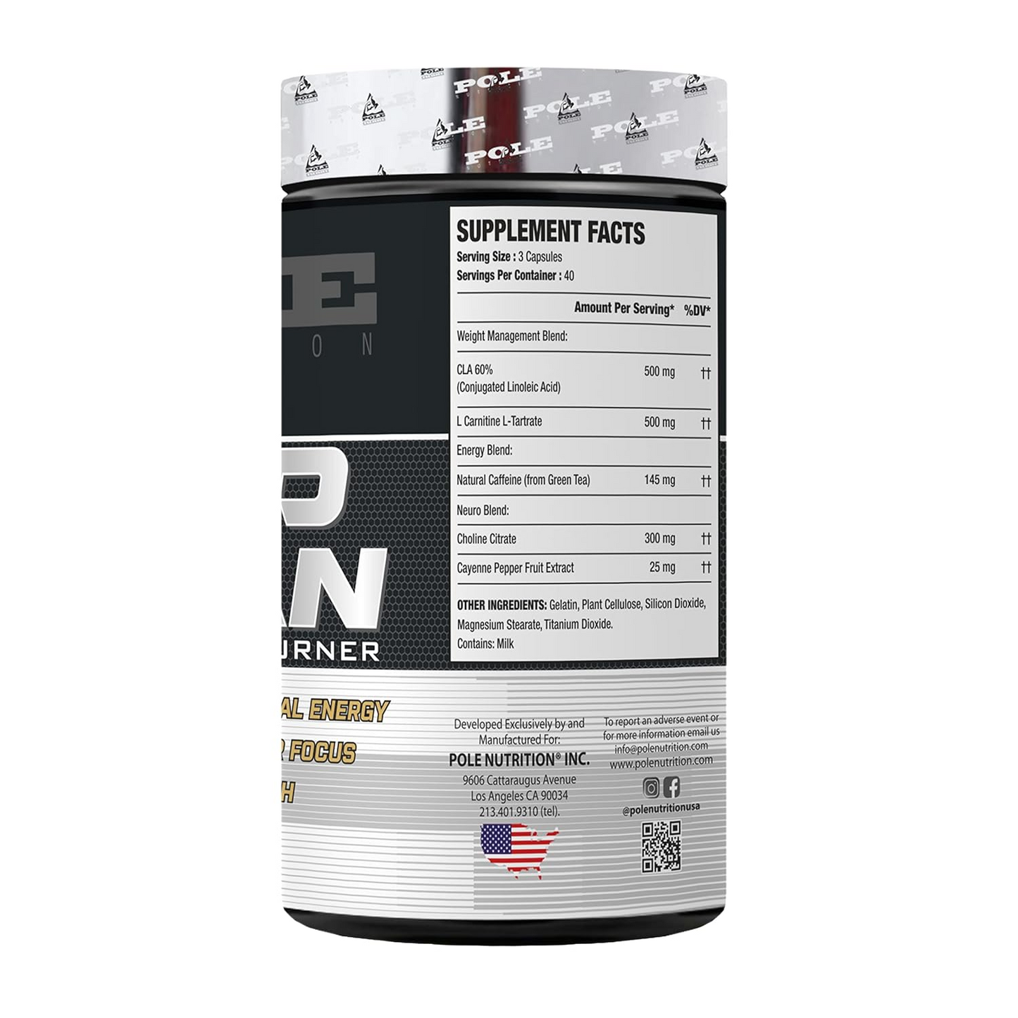 Pole Nutrition Lean Thermogenic Fat Burner - Laboratory Tested, 120 Capsules for Natural Energy, supplement facts