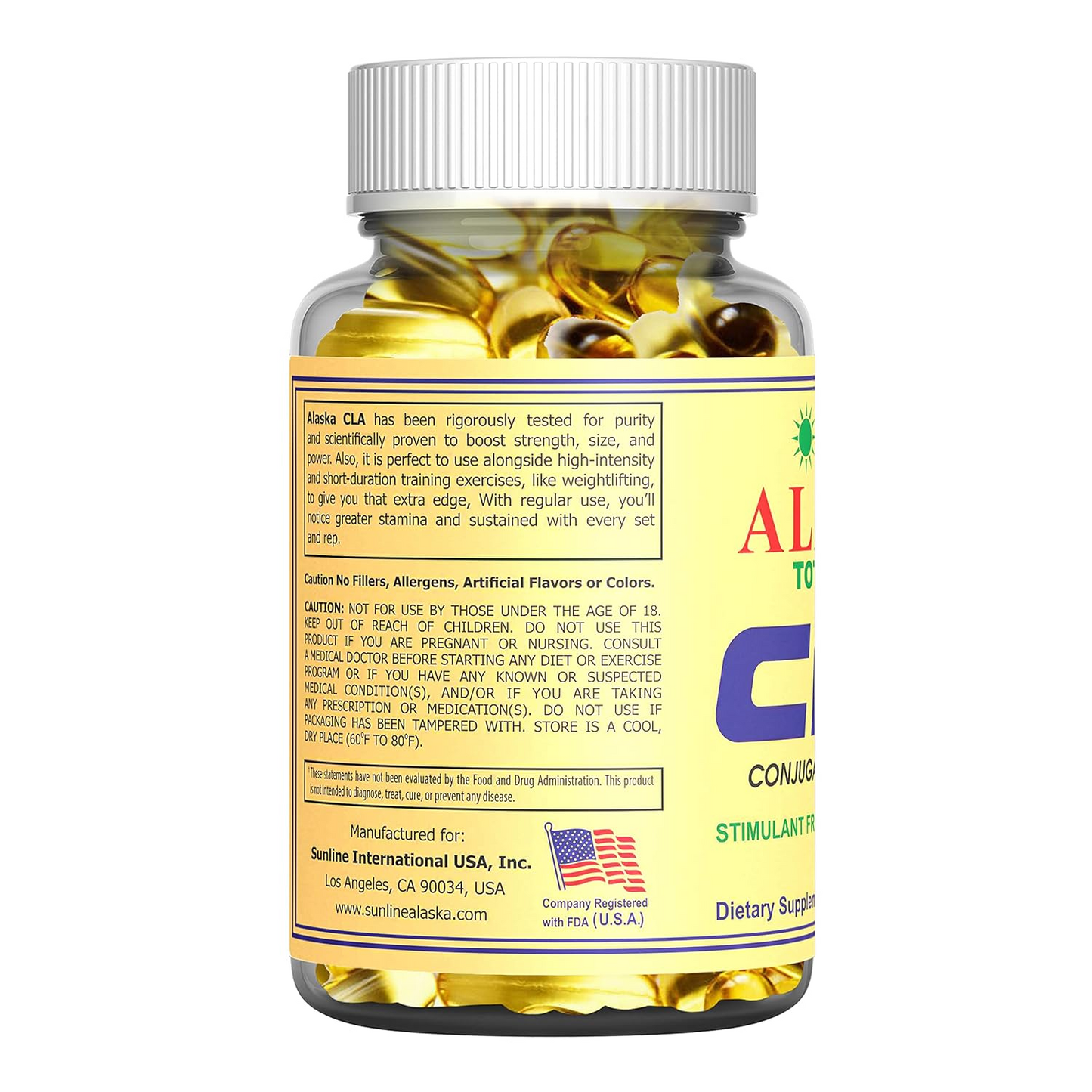 Alaska CLA supplement by Sunline, promoting stimulant-free weight management with 90 softgels