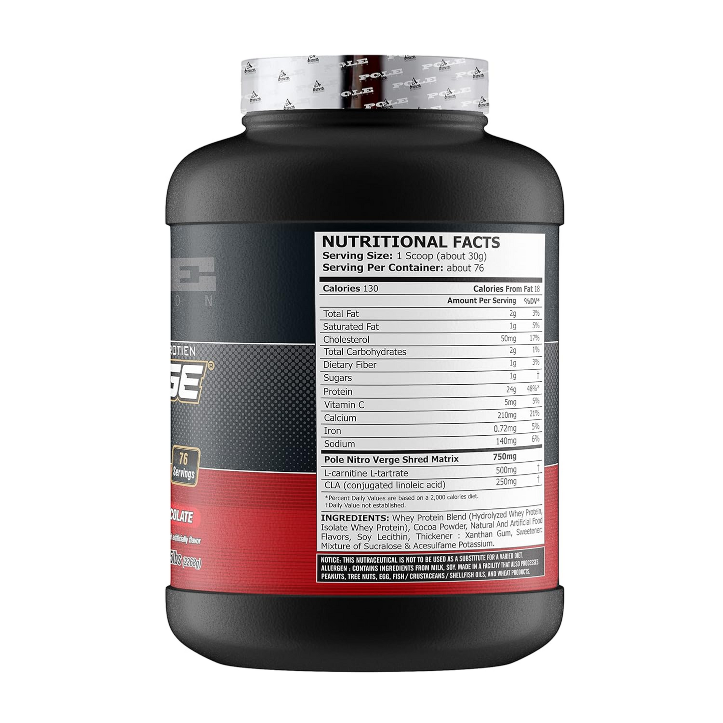 Pole Nutrition Nitroverge Shred - Chocolate Weight Loss Protein (76 Servings) with 24g Protein, 500mg L-Carnitine & CLA