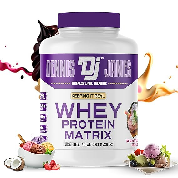Fast-Absorbing Whey Protein Matrix – Ideal Post-Workout Shake with Complete Amino Profile. Dennis James' 5lb Neapolitan Cream Flavor