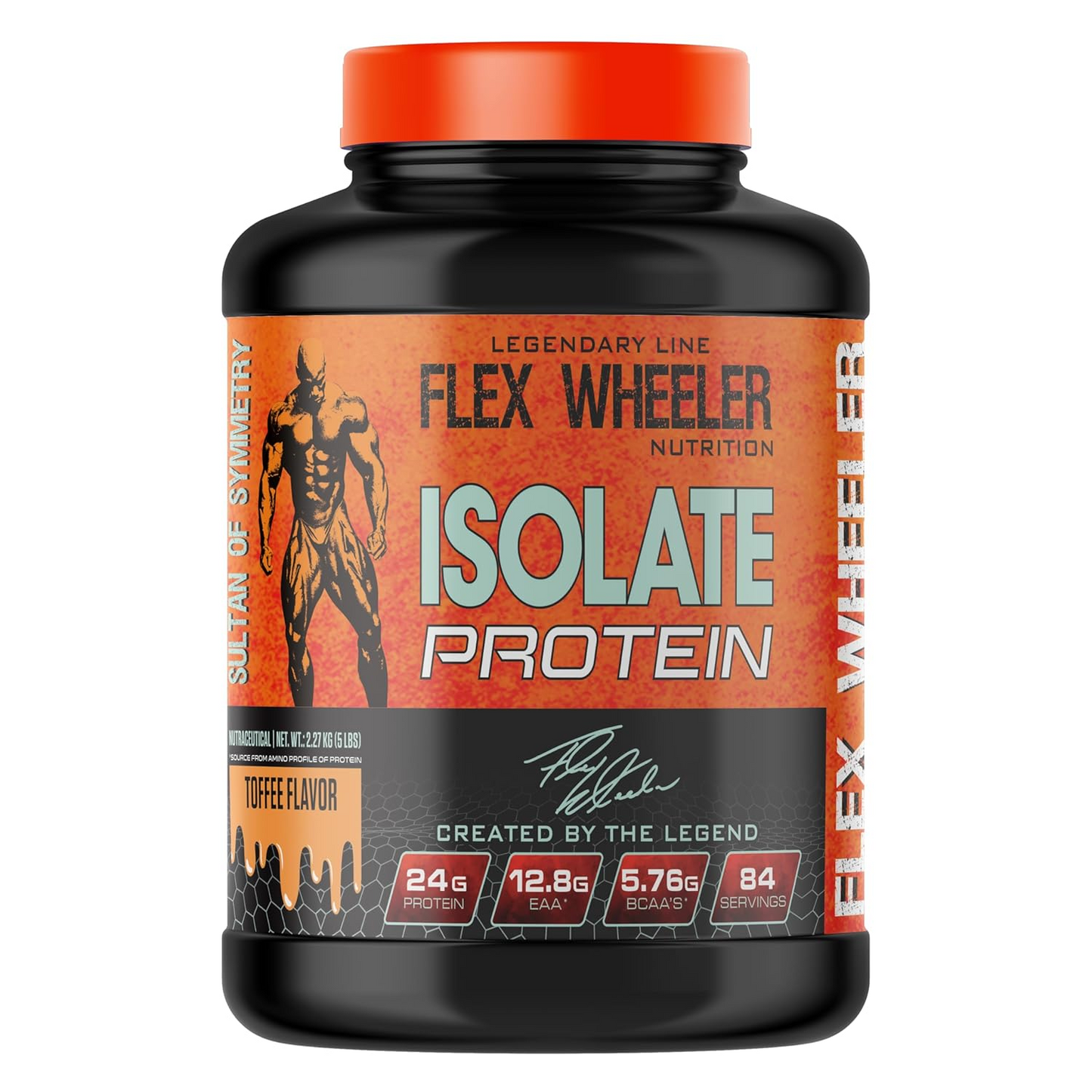 Bodybuilding Legend's Isolate - Flex Wheeler's 24g Fast-Absorbing Whey with 12.8g Essential Amino Acids, toffee Flavor