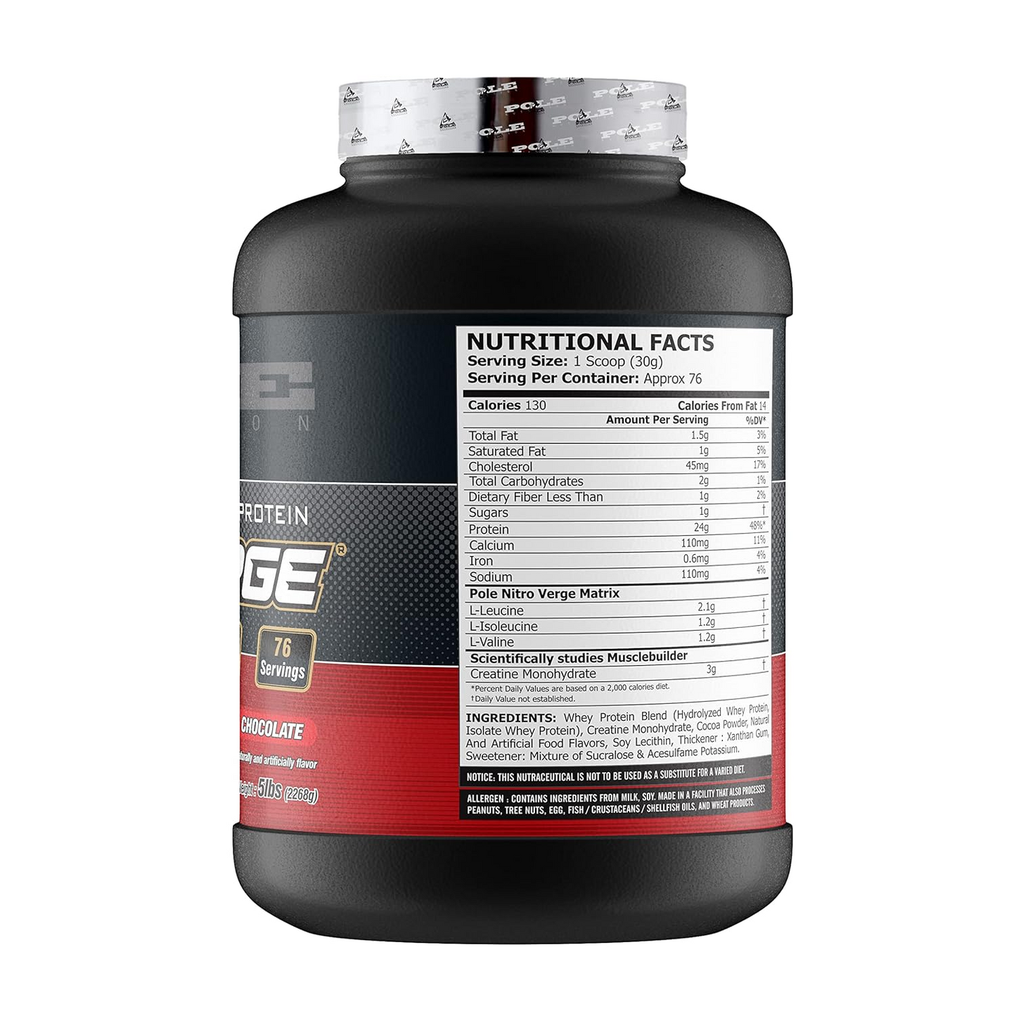 Dual-Source Protein Blend - Pole Nitroverge Whey + Isolate (4.5lb) with 24g Protein Per Serving - Chocolate