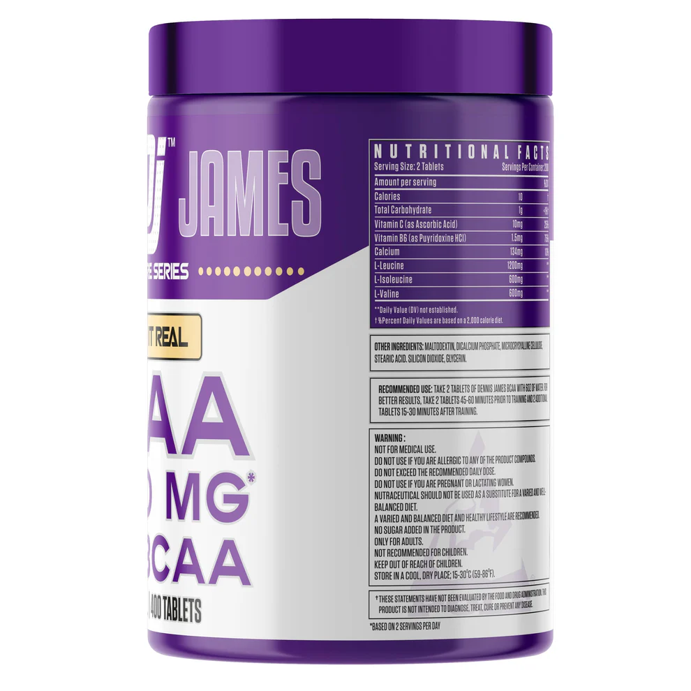 Premium BCAA 4800mg Tablets by Dennis James – L-Leucine, L-Isoleucine & L-Valine Formula for Post-Workout Recovery – 60 Servings