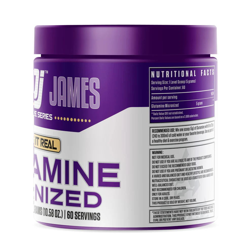 Dennis James Micronized Glutamine – 5g Pure Pharmaceutical-Grade Powder per Serving. 60 Servings for Post-Workout Recovery & Overtraining Protection. Mixes Instantly