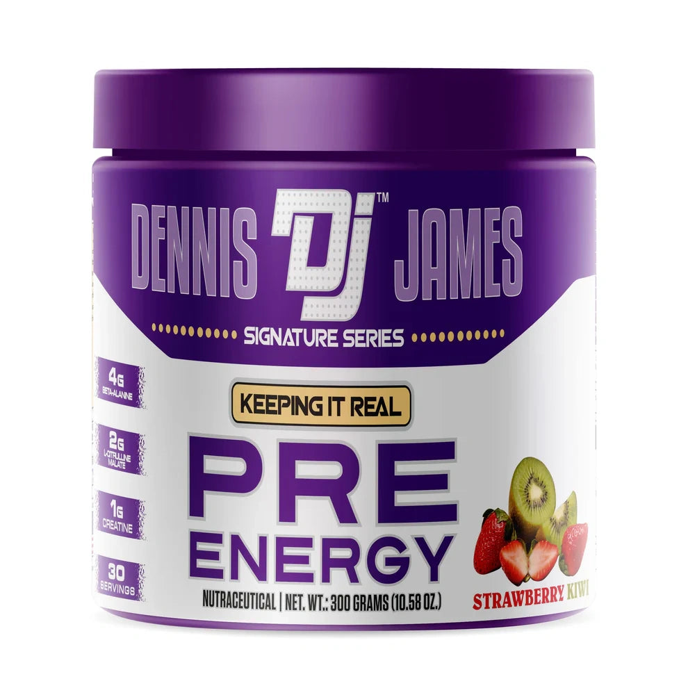 Dennis James Pre-Workout Energy – Strawberry Flavored Formula for Explosive Workouts. IFBB Pro Approved for Strength & Endurance