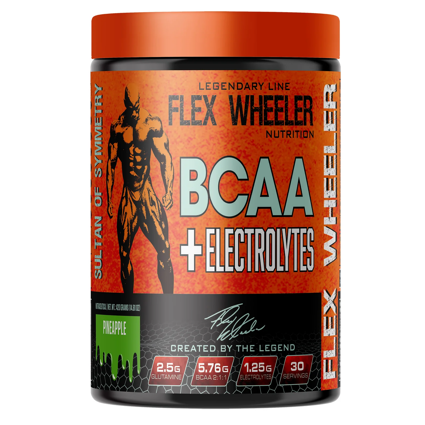 Flex Wheeler Legendary Line BCAA + Electrolytes Supplement - Pineapple Flavored Amino Acid Recovery Drink with 2.5g Leucine - Sultan of Symmetry Series