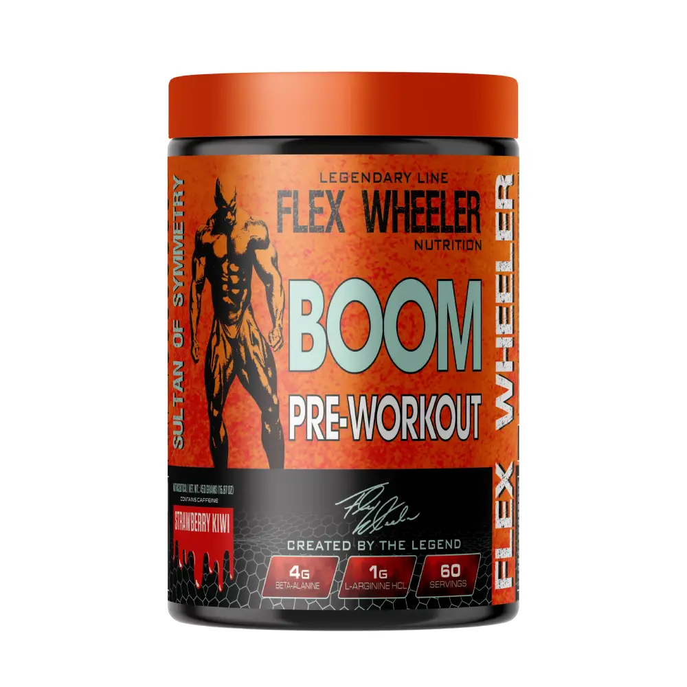 Flex Wheeler BOOM Pre-Workout - Strawberry Kiwi Explosive Energy Formula (60 Servings) by the Sultan of Symmetry