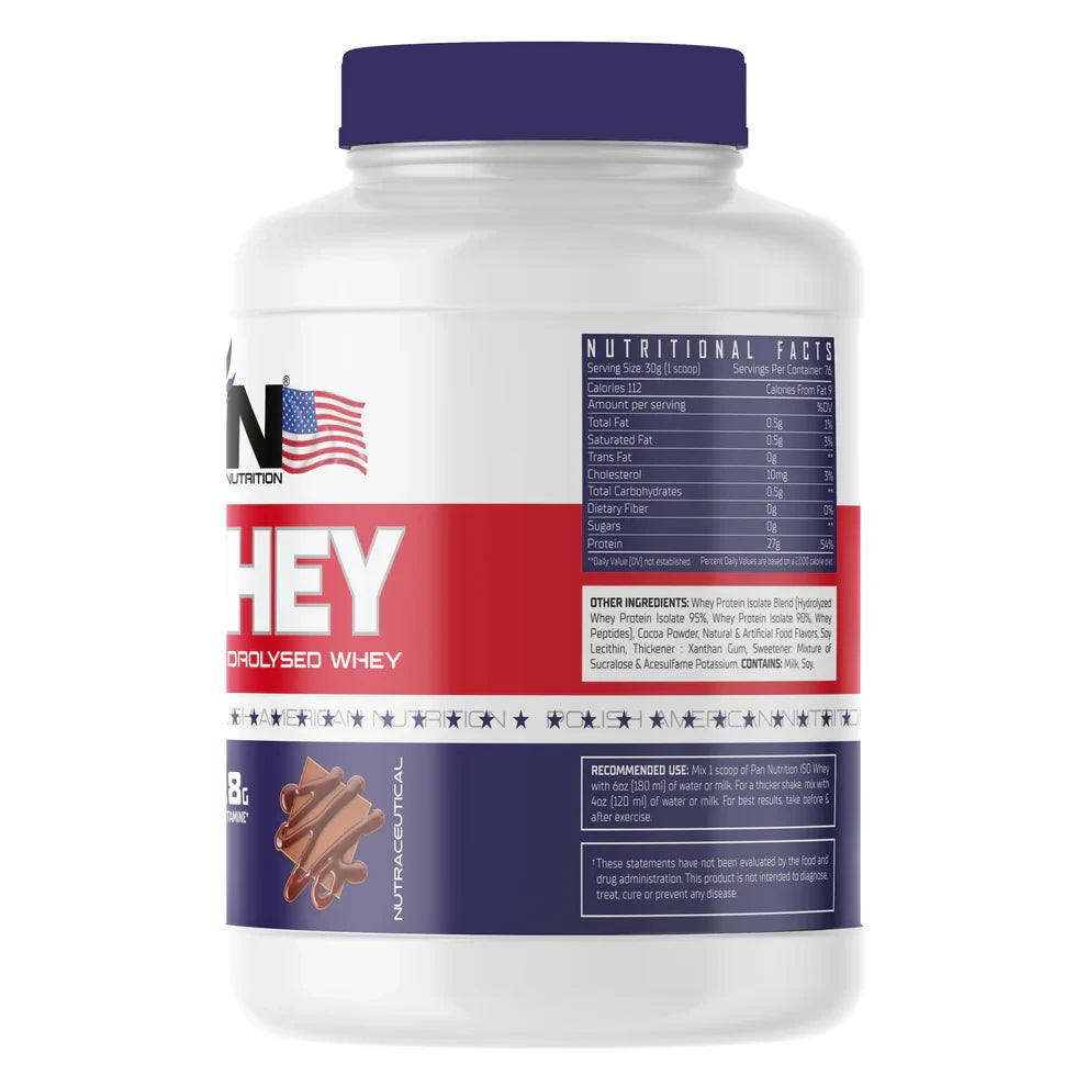 pan isolate whey protein Nutritional supplement container with label on a white background