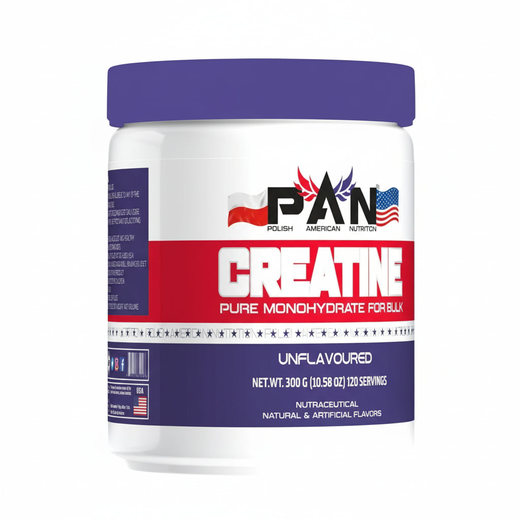 Supplement container with blue and red label on a white background