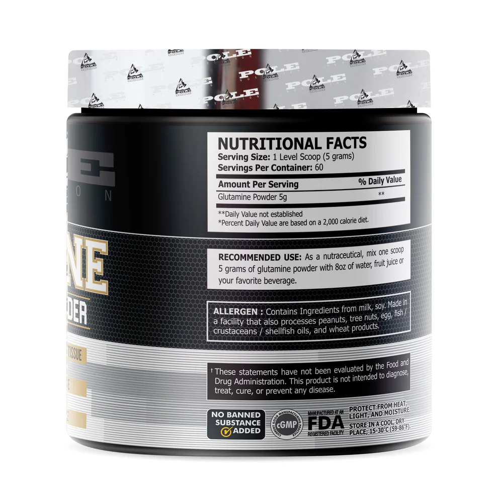 Pole Nutrition Pure L-Glutamine Powder - Unflavored 300g (60 Servings) for Muscle Recovery & Gut Health Support
