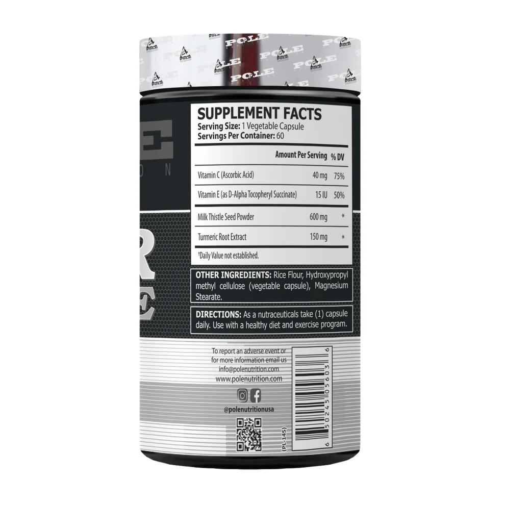 Pole Nutrition Liver Cleanse - 60 Vegan Capsules with Milk Thistle 600mg & Turmeric for Natural Detox Support