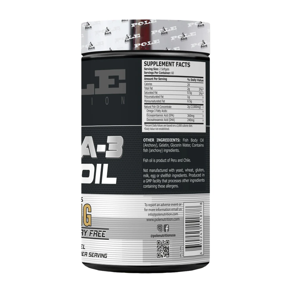 Pole Nutrition Omega-3 Fish Oil 1000mg - Mercury Free Softgels with 300mg EPA & 240mg DHA (60 Servings)