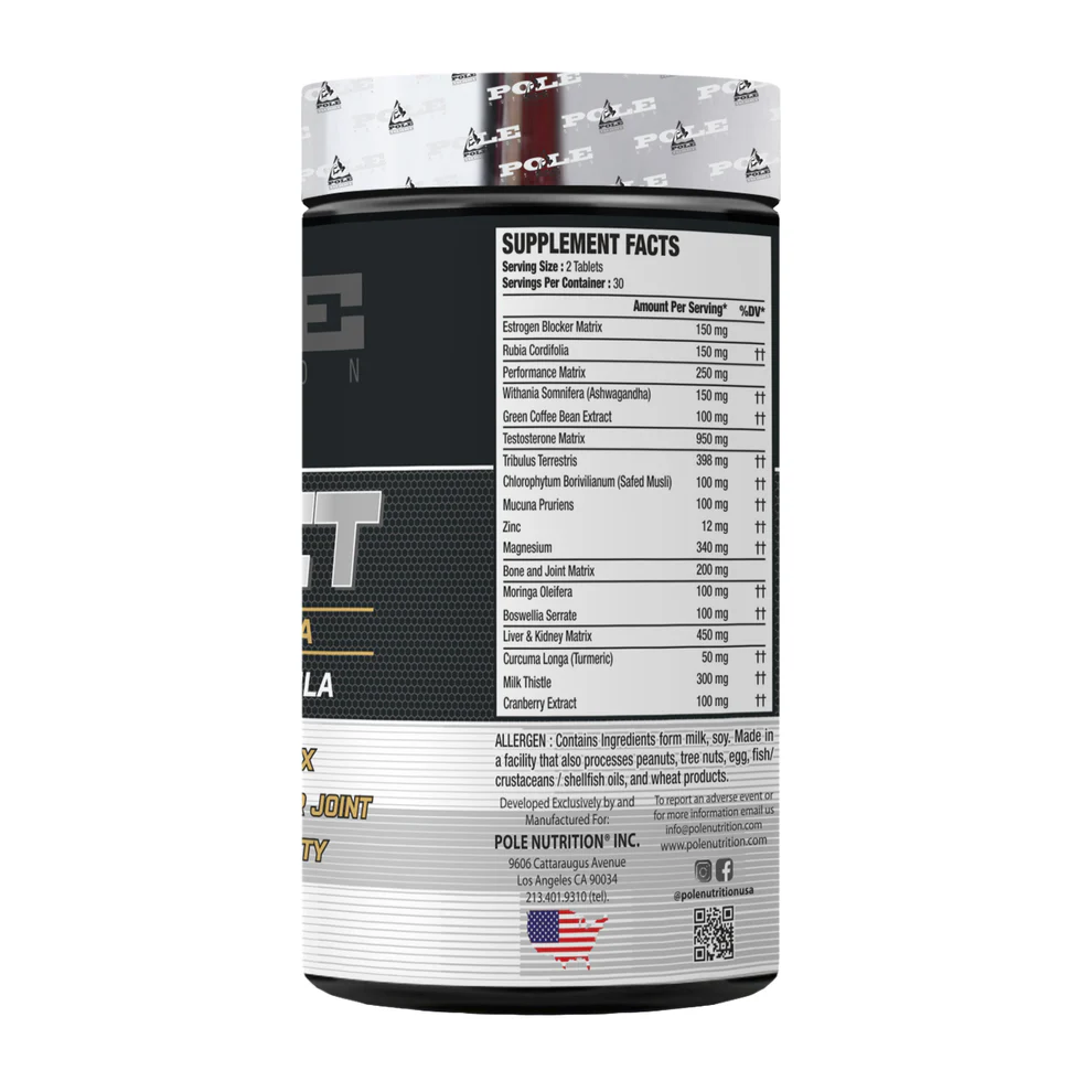 PRO-PCT Supplement Facts - Ashwagandha 150mg, Tribulus 398mg & Zinc 12mg per Serving - 30-Day Hormone & Detox Support