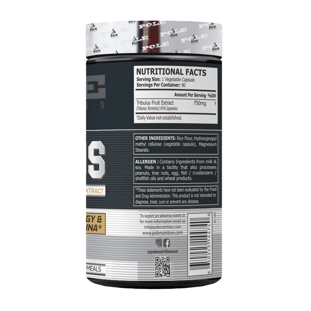 Pole Nutrition Ultra-Potent Bulgarian Tribulus - 750mg per Serving (90 Caps) for Energy & Stamina - 45% Saponins, Stimulant-Free