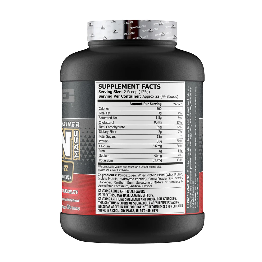 Pole Nutrition Tycoon Mass Gainer - Chocolate Flavored Weight Gain Powder (22 Servings, 89g Carbs & 30g Protein Per Serving)