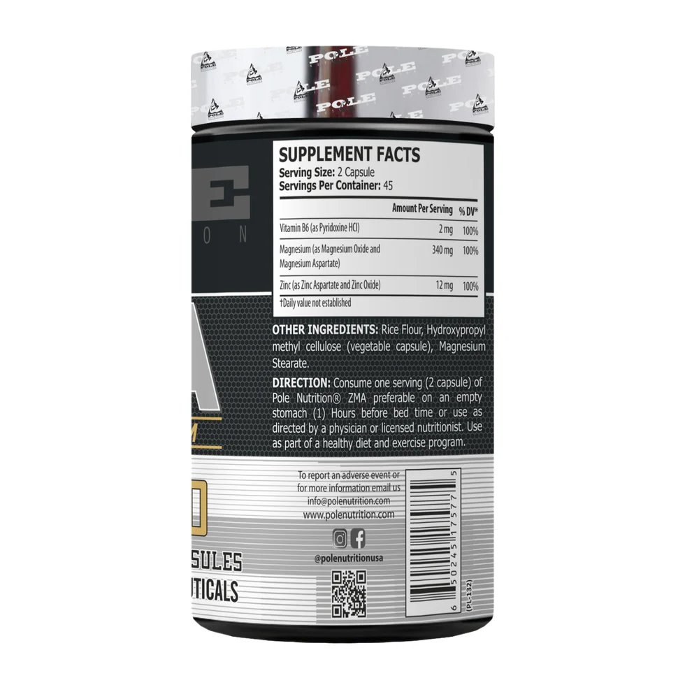 Clinical-Dose ZMA Formula - Pole Nutrition's 2mg Vitamin B6 + 340mg Magnesium for Muscle Repair & Sleep Quality