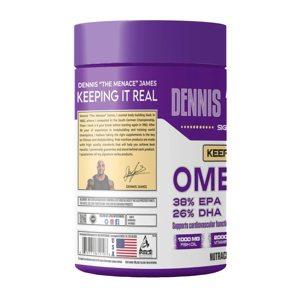 Dennis James Signature Omega-3 – 90 Softgels with 38% EPA & 26% DHA + 2000IU Vitamin D3/K2. Triple-Action Formula for Cardiovascular & Cognitive Function, nutritional facts-made-in-usa