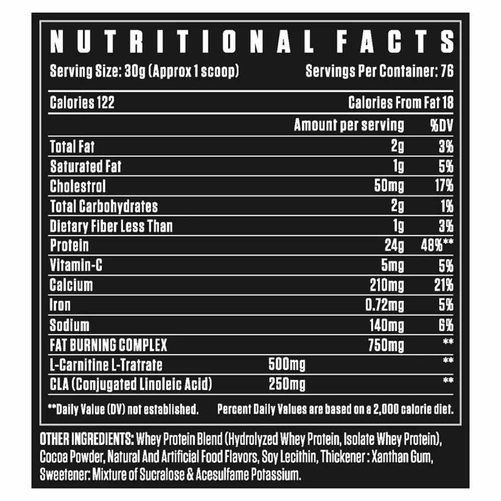 Dexter Jackson Ripped Whey Nutrition Facts – 24g protein, fat burning complex with L-Carnitine and CLA, 76 servings per container