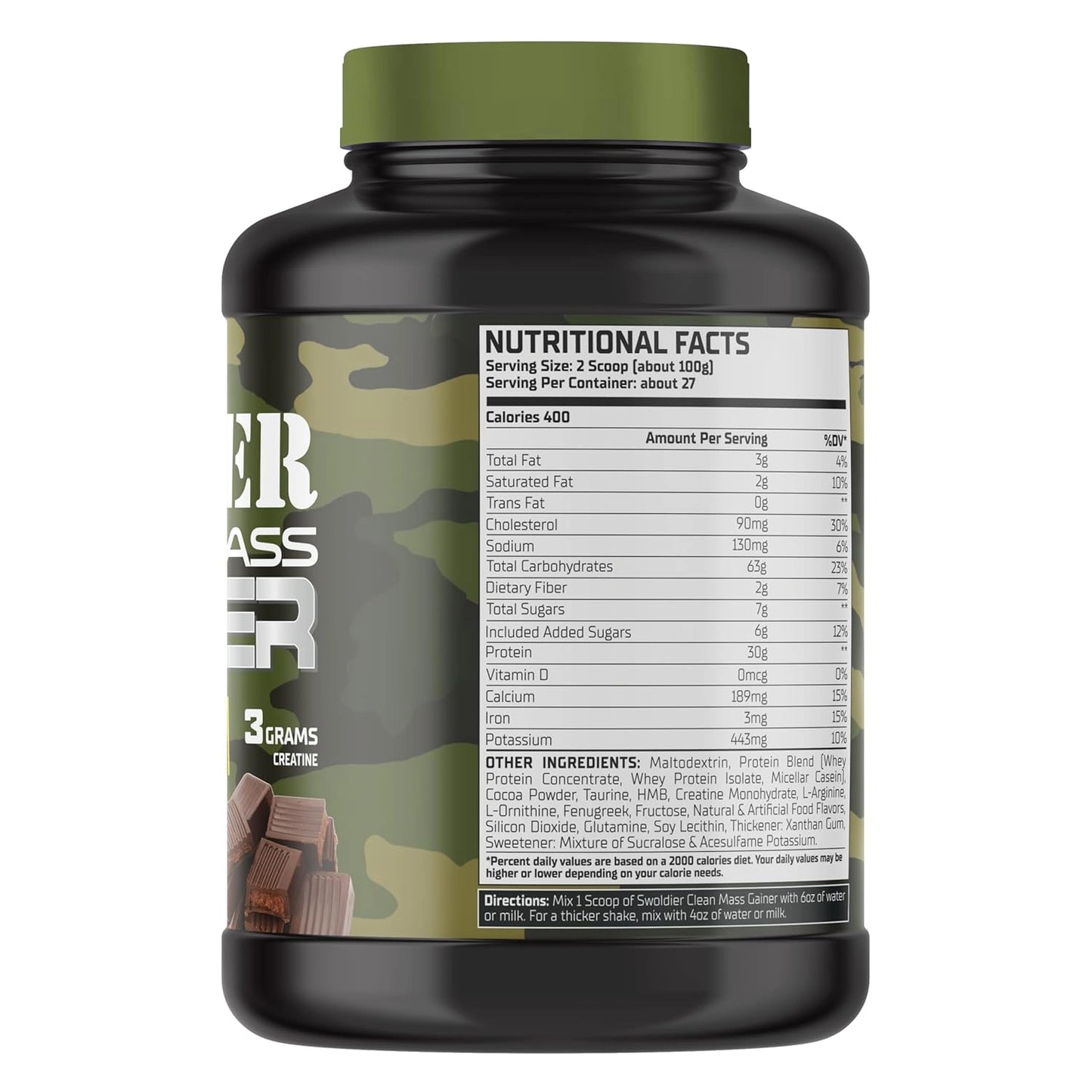 Supplement container with nutritional facts label on a white background