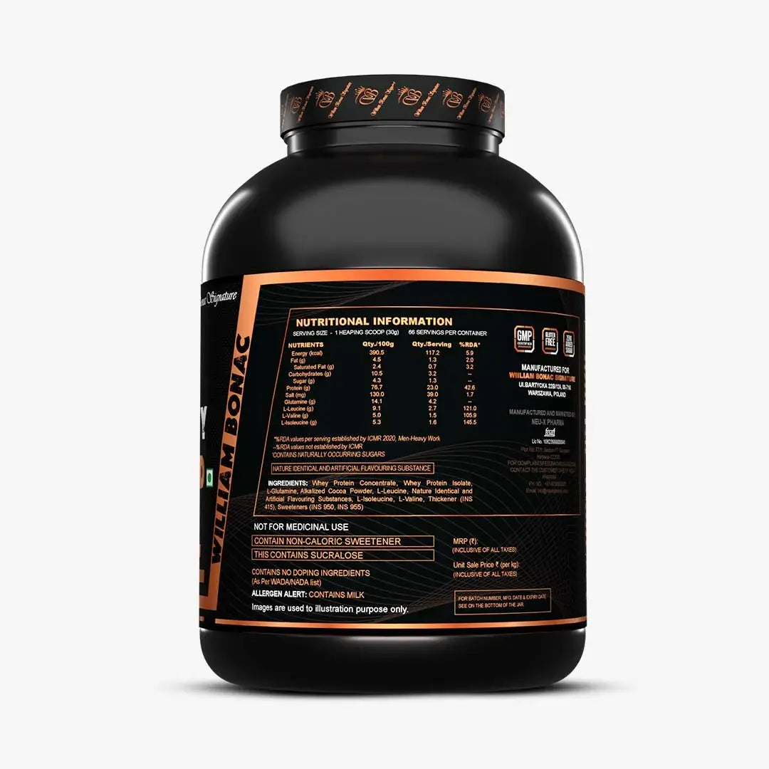 Black supplement container with nutritional information on a white background