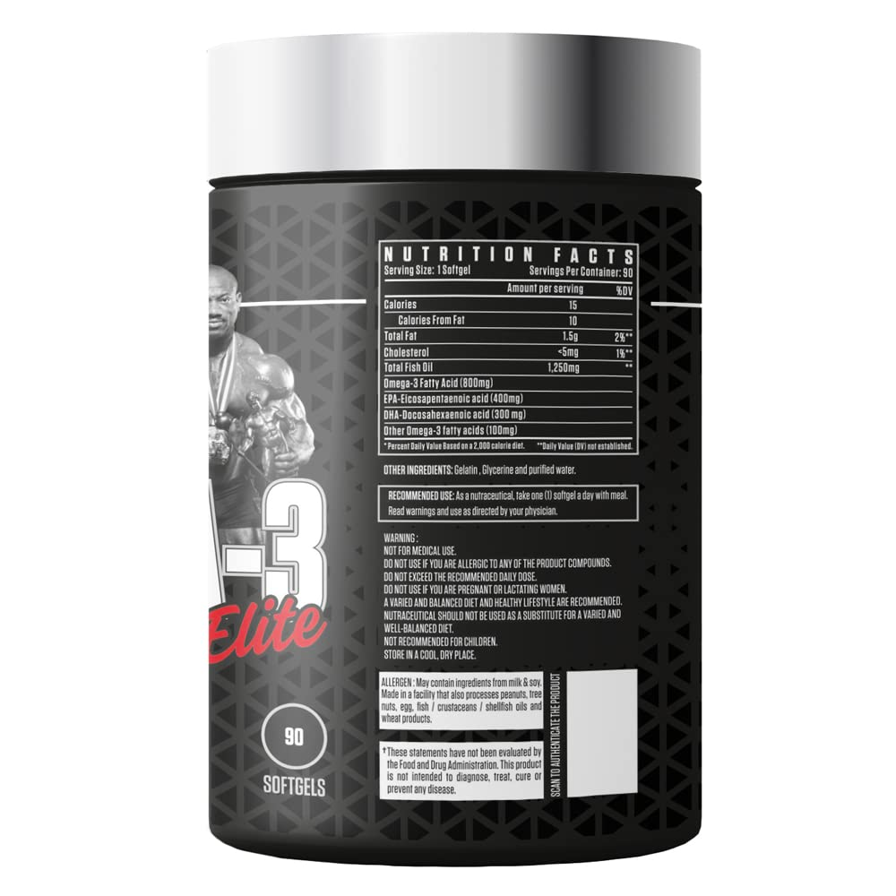 Dexter Jackson Black Series Triple Strength Fish Oil – 1250mg per Softgel (400mg EPA + 300mg DHA). 90 Servings for Heart, Brain & Joint Support. Pharmaceutical-Grade.
