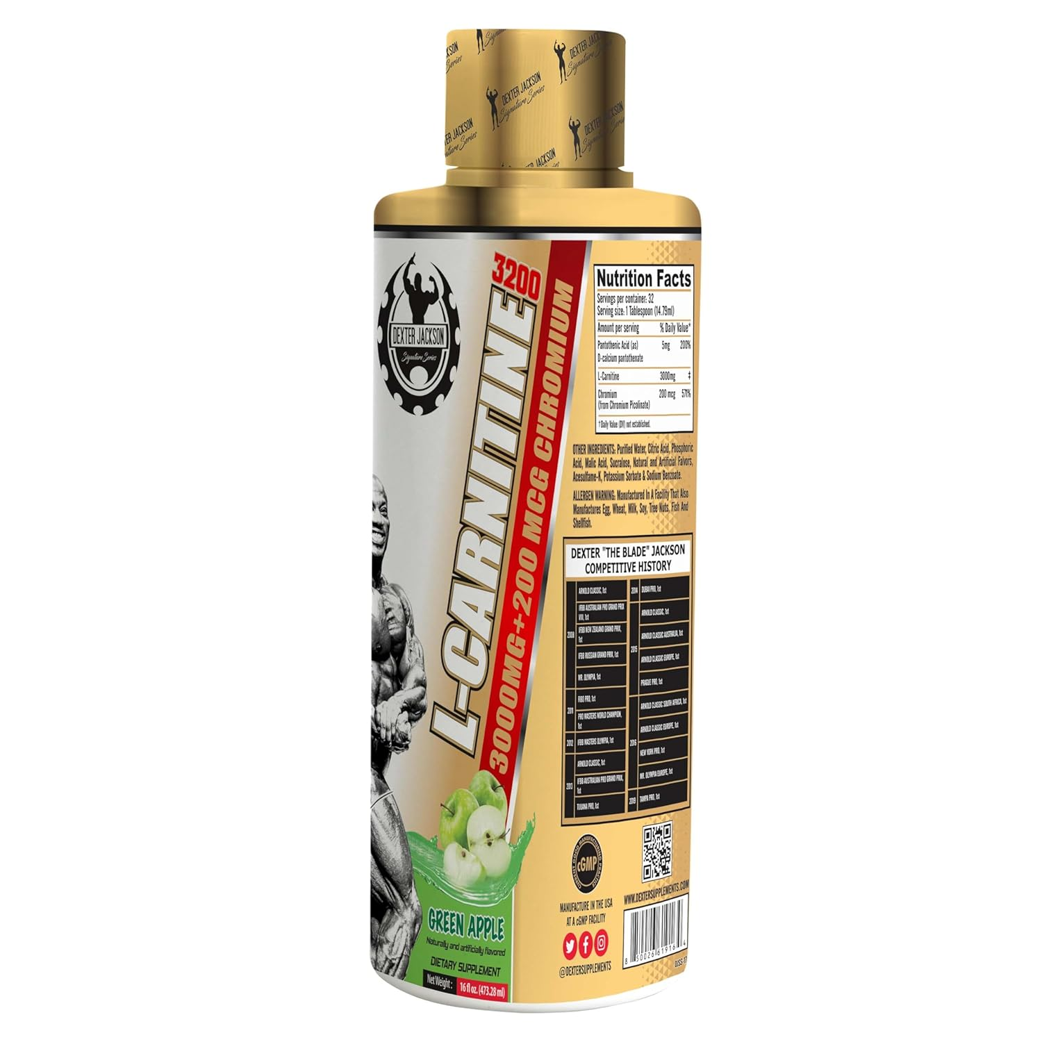 High-Potency L-Carnitine & Chromium Supplement - 3000mg Carnitine + 200mcg Chromium Picolinate per Serving. Supports Metabolism, Blood Sugar Control & Energy. 32 Servings, side view