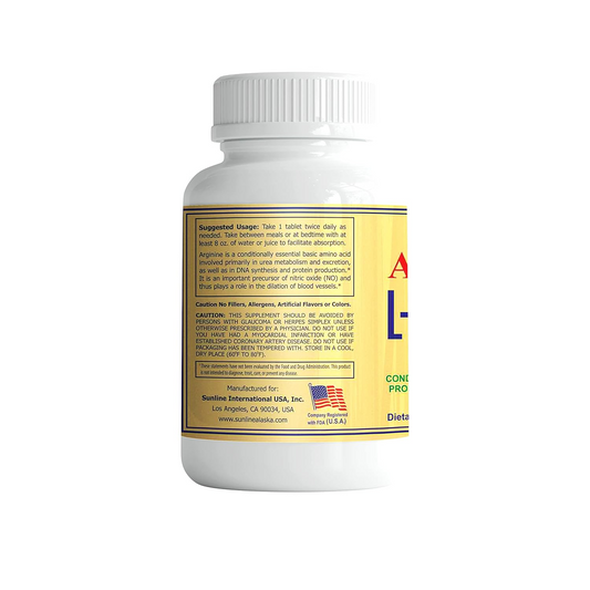 Sunline Alaska L-Arginine | 1000mg, 90 Tablets - Premium Support for Heart Health and Nitric Oxide Production