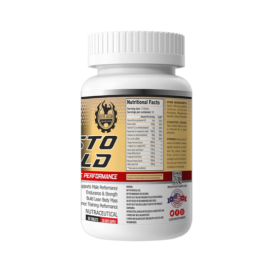 Male Performance Supplement – 2 Tablets per Serving, 30 Servings per Bottle. Boosts Endurance, Strength & Lean Muscle Growth. Nutraceutical Formula for Athletes & Bodybuilders, side view