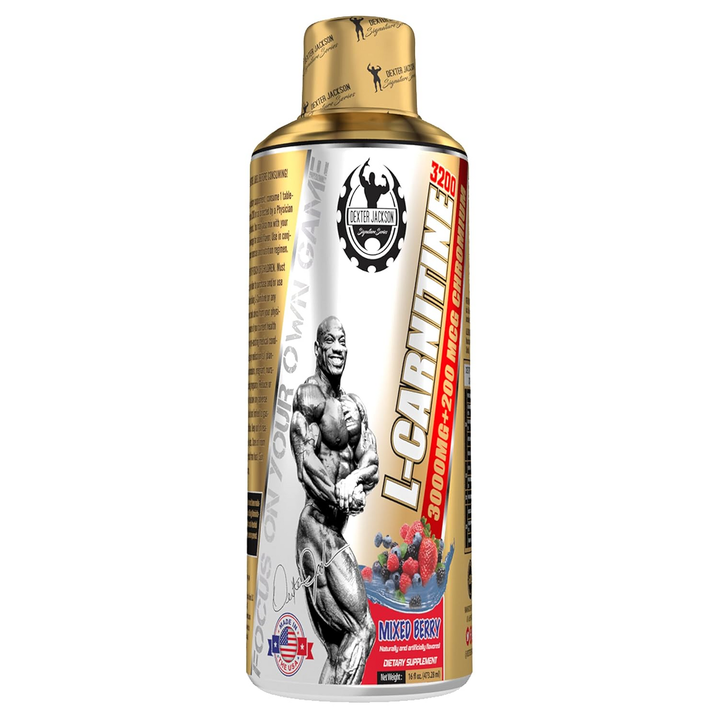 Dexter Jackson L-Carnitine Liquid –  Mixed Berry | Fat Metabolism & Energy Support – 473.28ml | 31 Servings, front view