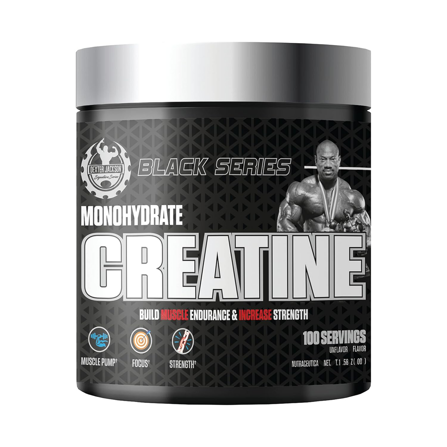 Dexter Jackson Black Series Micronized Creatine – 300g | 100 Servings | Pure Strength & Muscle Power Support, front view
