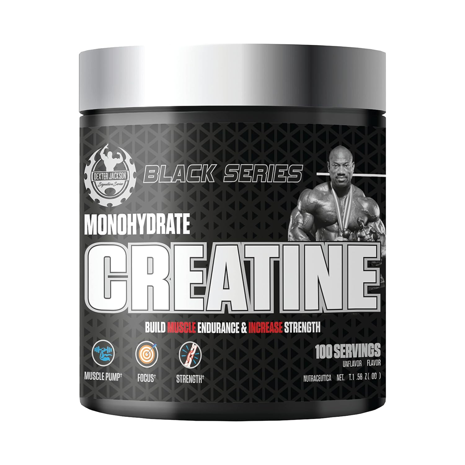 Dexter Jackson Black Series Micronized Creatine – 300g | 100 Servings | Pure Strength & Muscle Power Support, front view