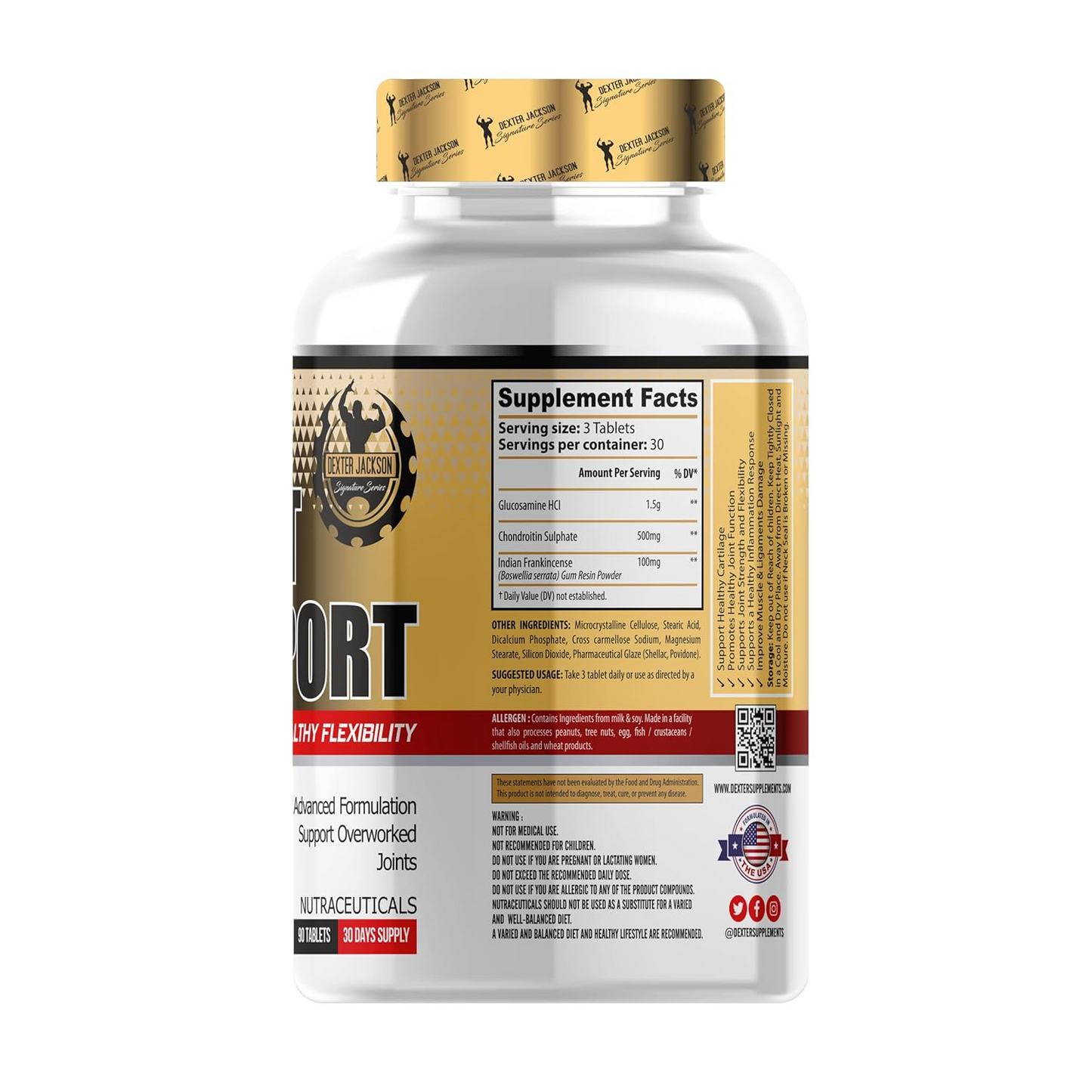 Advanced Joint Support Supplement – 1500mg Glucosamine, 600mg Chondroitin & MSM per Serving. With Boswellia Serrata for Inflammation. 30-Day Supply (90 Tablets), side view