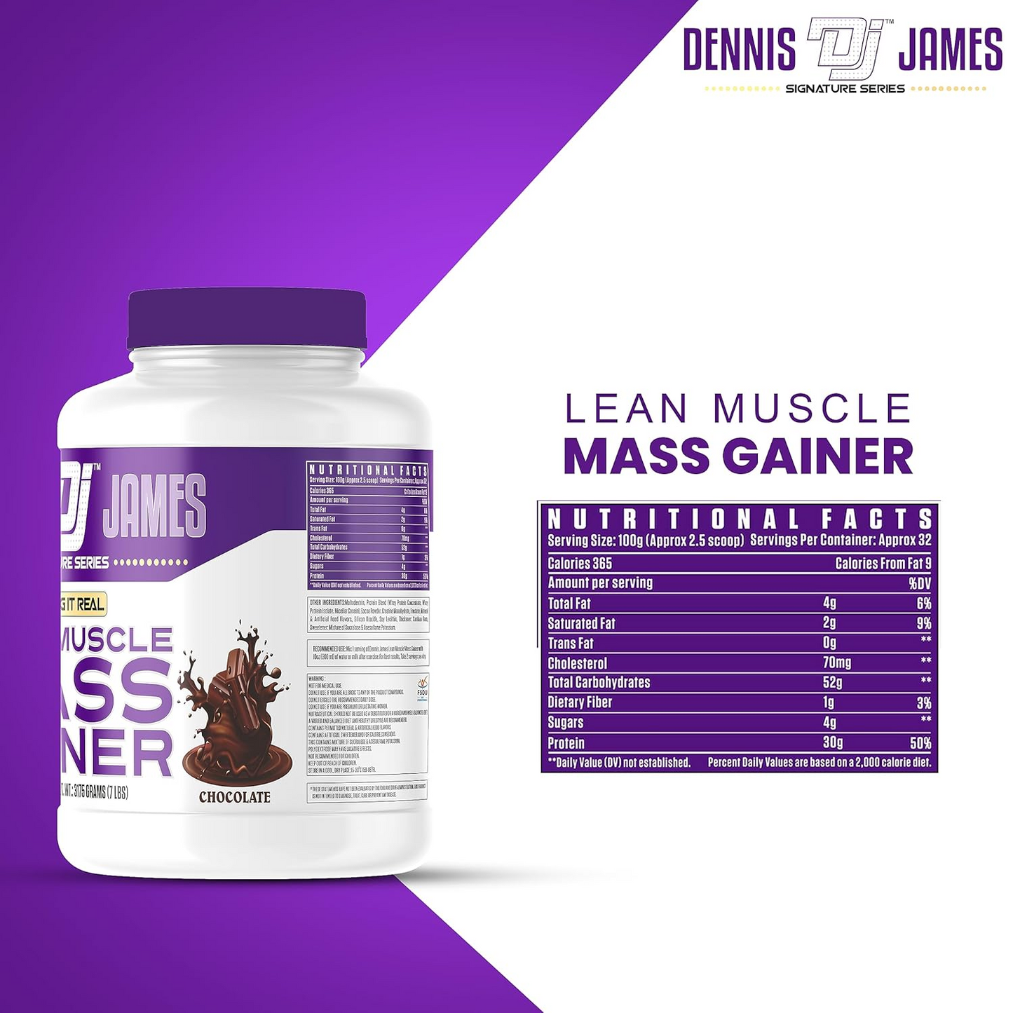 Dennis James Signature Series Lean Muscle Mass Gainer – Chocolate Flavour | 3.1 kg, 7 lbs | High-Calorie Gainer with Protein & Carbs | Supports Muscle Growth & Recovery