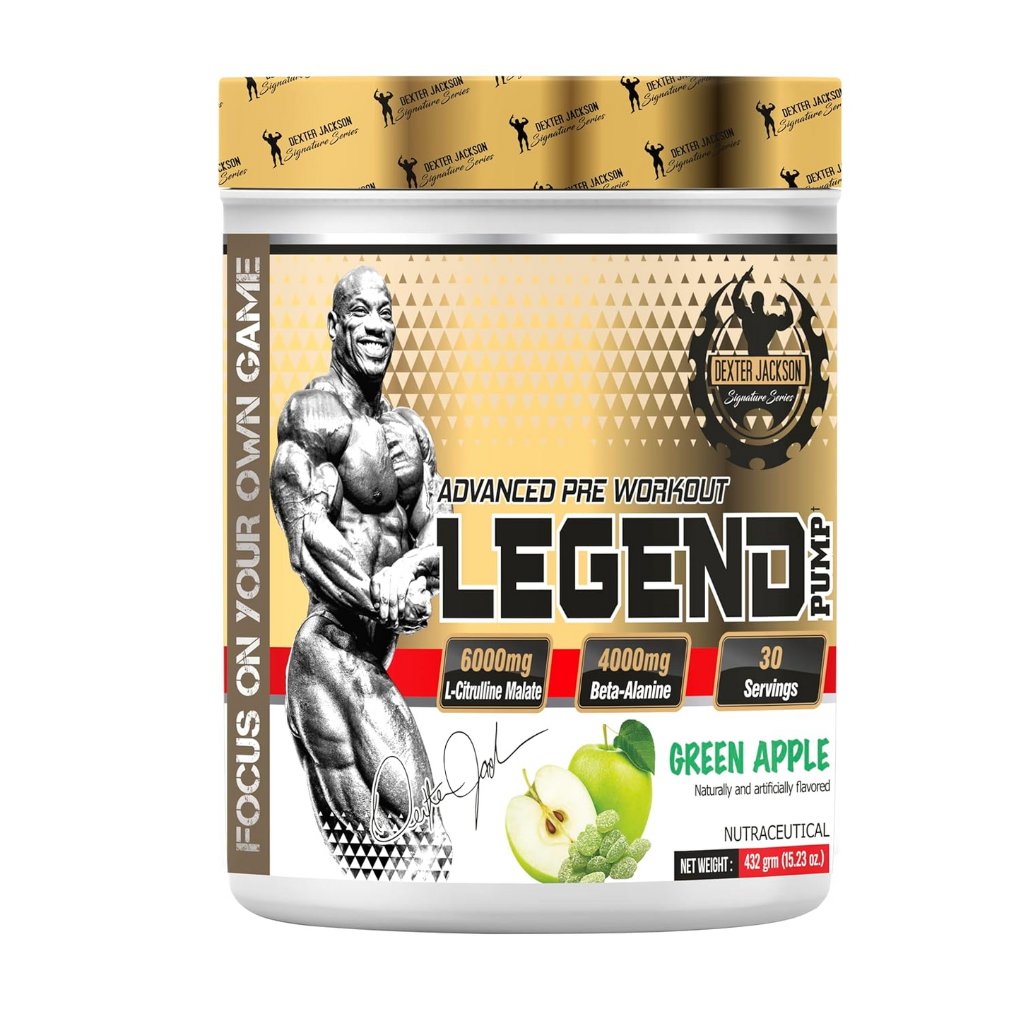 Dexter Jackson Legend Pump – Advanced Pre-Workout Supplement | Green Apple | 432g | 30 Servings, front view