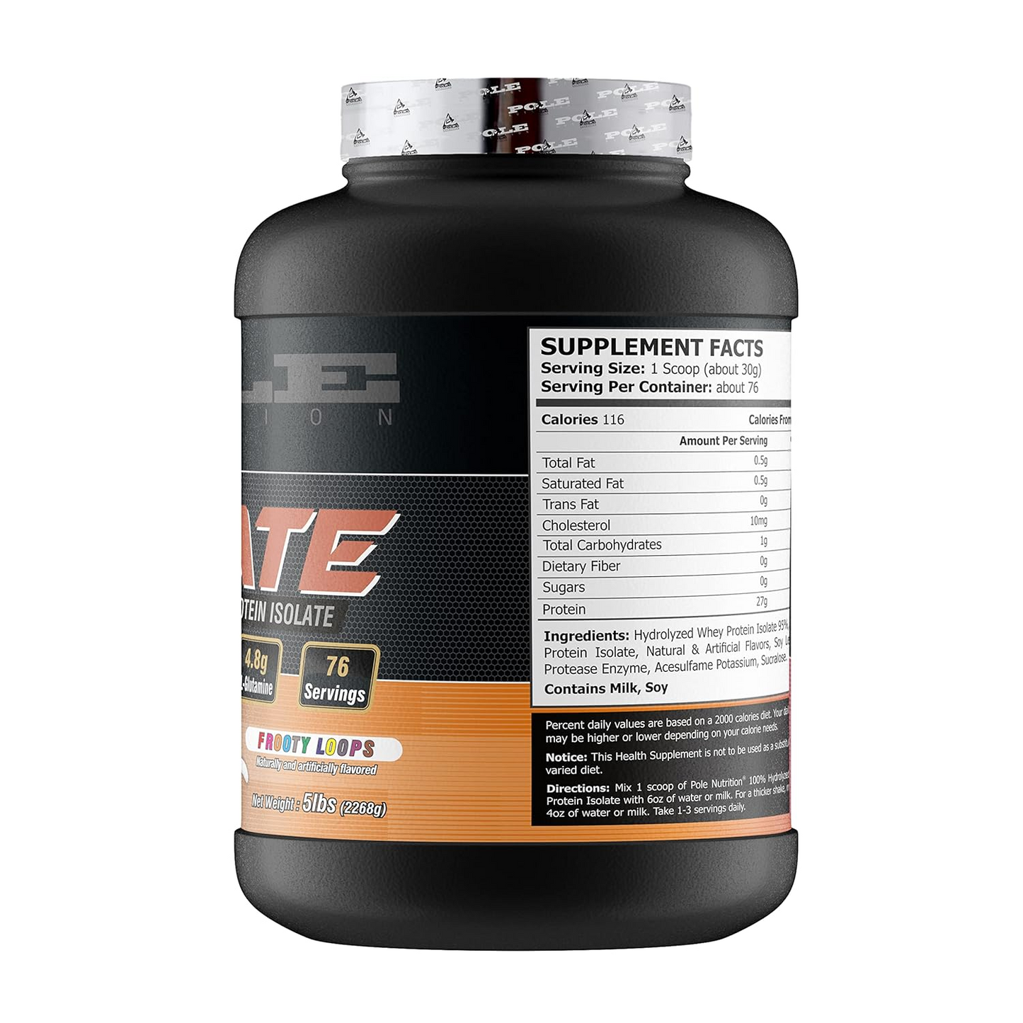 Pole Nutrition Isolate 100% Hydrolyzed Whey Protein Isolate 5lbs- 76 Servings-Premium Isolate for gains