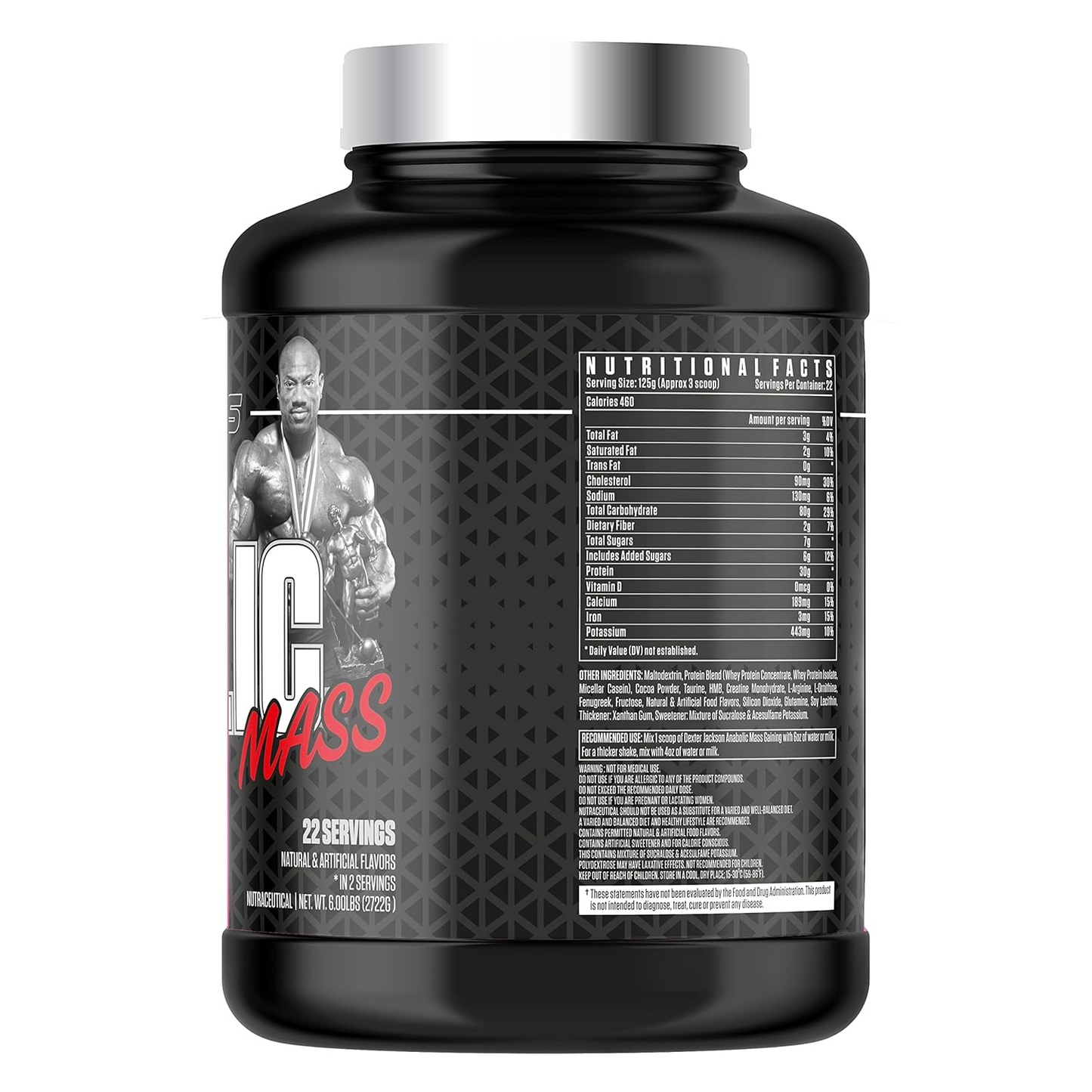 Dexter Jackson Black Series Lean Mass Gainer – 30g Protein & 80g Smart Carbs per Serving. With HMB, Creatine & L-Arginine for Clean Muscle Growth. 22 Servings, side view