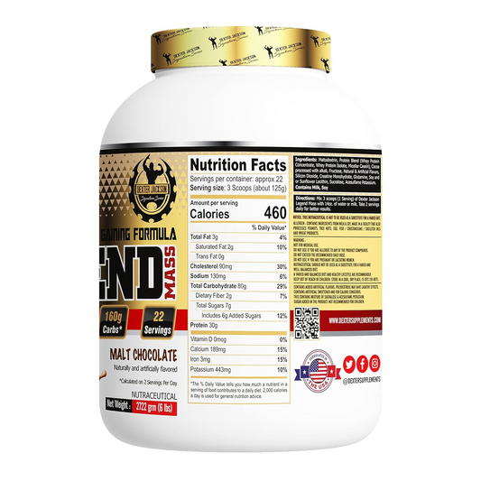 High-Protein Mass Gainer – 30g Protein & 460 Calories per Serving (3 Scoops). Low Sugar (7g) with Added Creatine & Glutamine. 22 Servings for Muscle Growth & Recovery, side view
