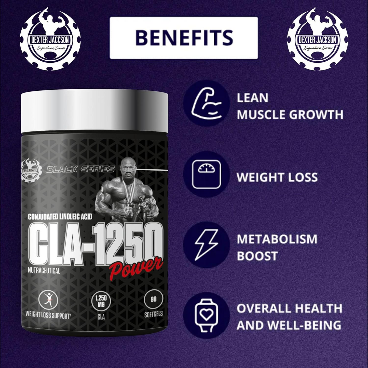 Dexter Jackson DJSS Black Series CLA-1250 | Conjugated Linoleic Acid | 90 Soft gels - Premium Weight Management and Lean Muscle Support