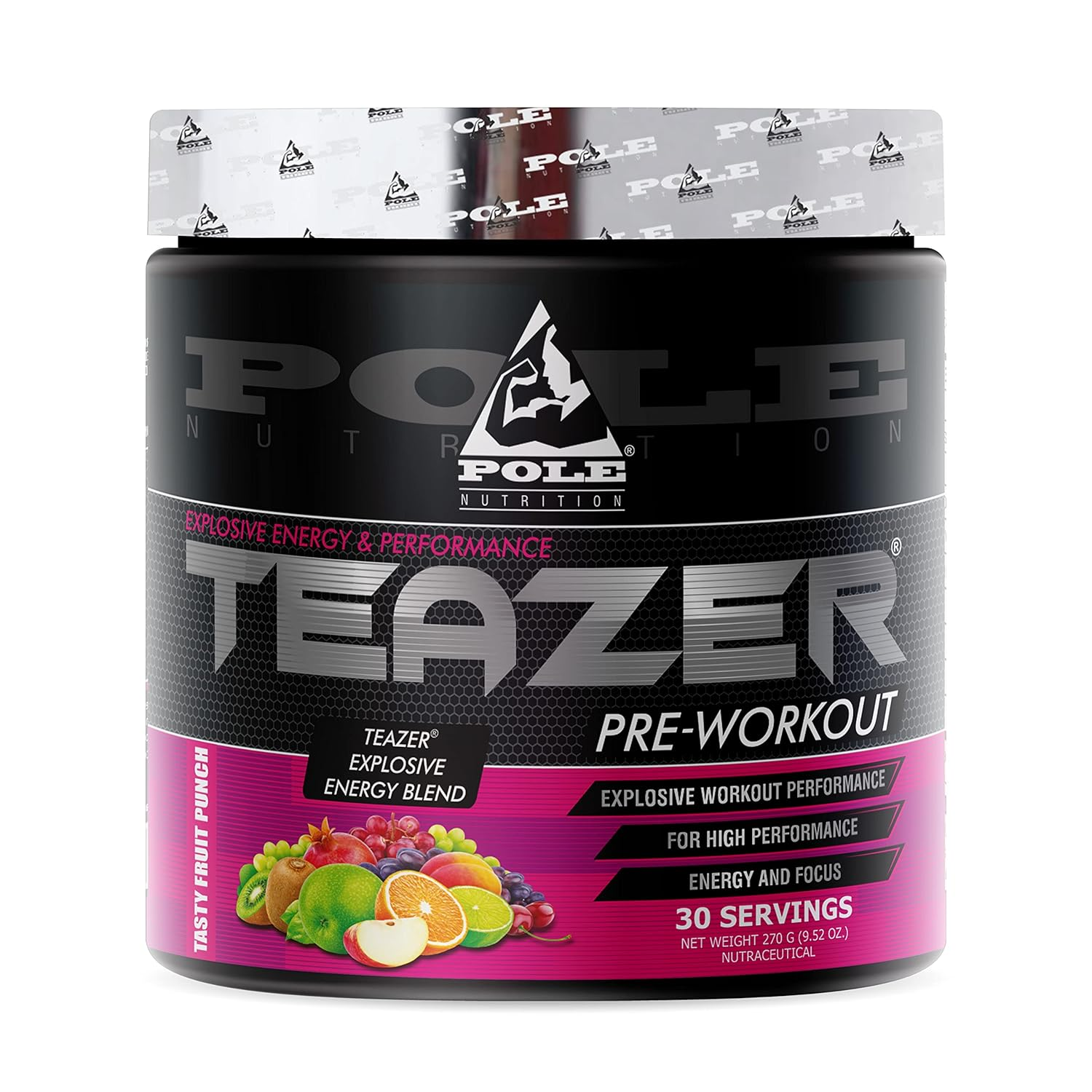 Pole Nutrition Pre-Workout - Explosive Fruit Punch Energy Blend (30 Servings) with Beta-Alanine & Creatine Nitrate