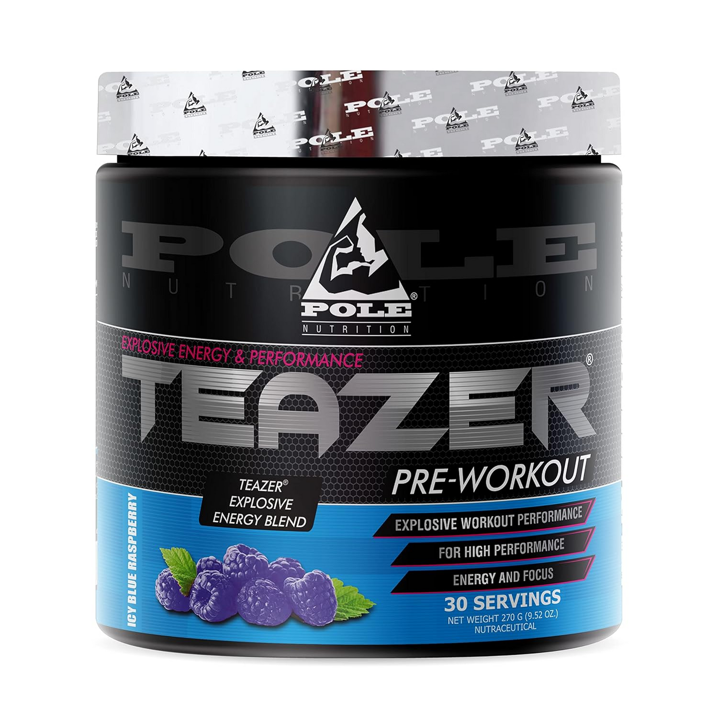 Pole Teazer Pre-Workout - 3000mg CarnoSyn® Beta-Alanine + 1000mg AAKG for Vascularity & Power Output, Icy Blue Raspberry Flavor