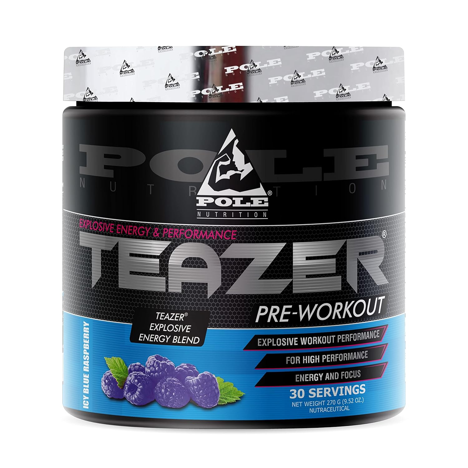 Pole Teazer Pre-Workout - 3000mg CarnoSyn® Beta-Alanine + 1000mg AAKG for Vascularity & Power Output, Icy Blue Raspberry Flavor