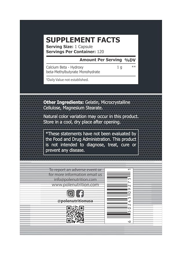 Pole Nutrition HMB for Strength And Performance - Pure Beta-Hydroxy | 120 Capsules, Essential for Strength and Performance