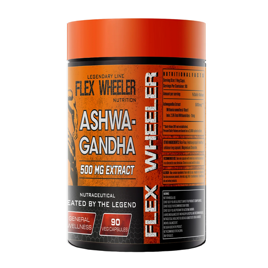 Flex Wheeler Nutrition Ashwagandha 500 mg - Natural Stress Relief & Energy Booster - 90 Veg Caps
