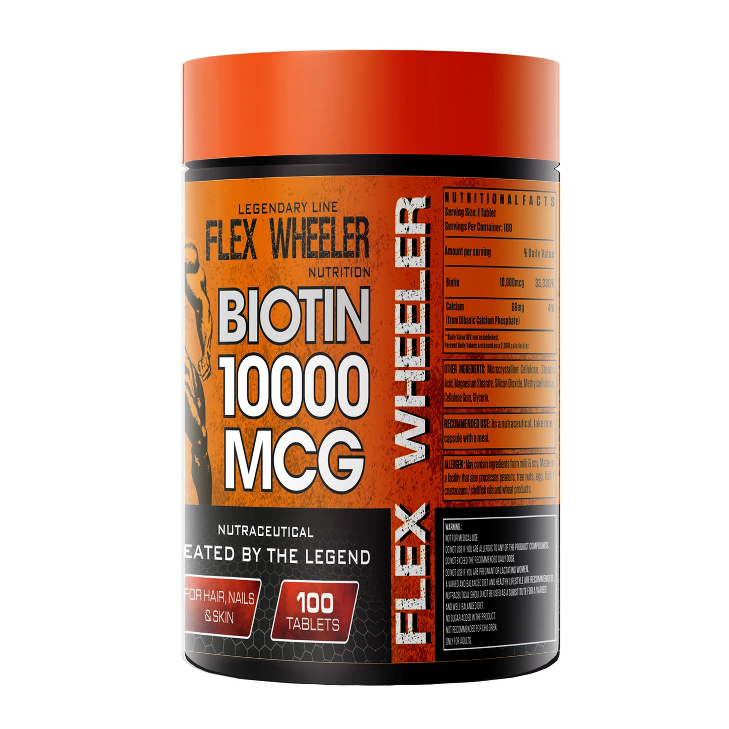 Flex Wheeler Nutrition Biotin 10000 MCG | Hair, Nails & Skin Support | 100 Tablets - Essential Micronutrient Support