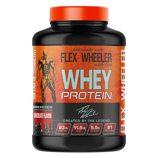 flex wheeler  nutrition legendary line anabolic whey , chocolate flavor , created by the legend, 23 gram protein in each serving-81 servings 