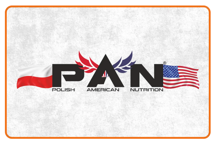 Logo of Polish American Nutrition on a textured white background with an American flag.