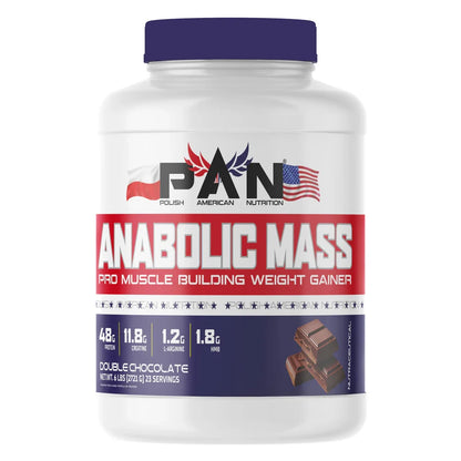 Anabolic Mass supplement container with Polish American Nutrition branding on a white background